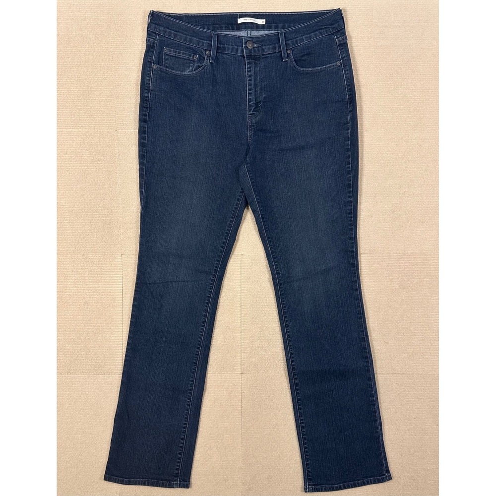 Levi's 505 Straight Jeans Women 14 (34x34) Blue Dark Wash Stretch Denim